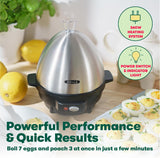 BELLA Rapid Electric Egg Cooker and Omelet Maker with Auto Shut Off, for Easy to Peel, Poached Eggs, Soft, Medium and Hard-Boiled Eggs, 7 Egg Capacity Tray, Single Tier, Black & Steel
